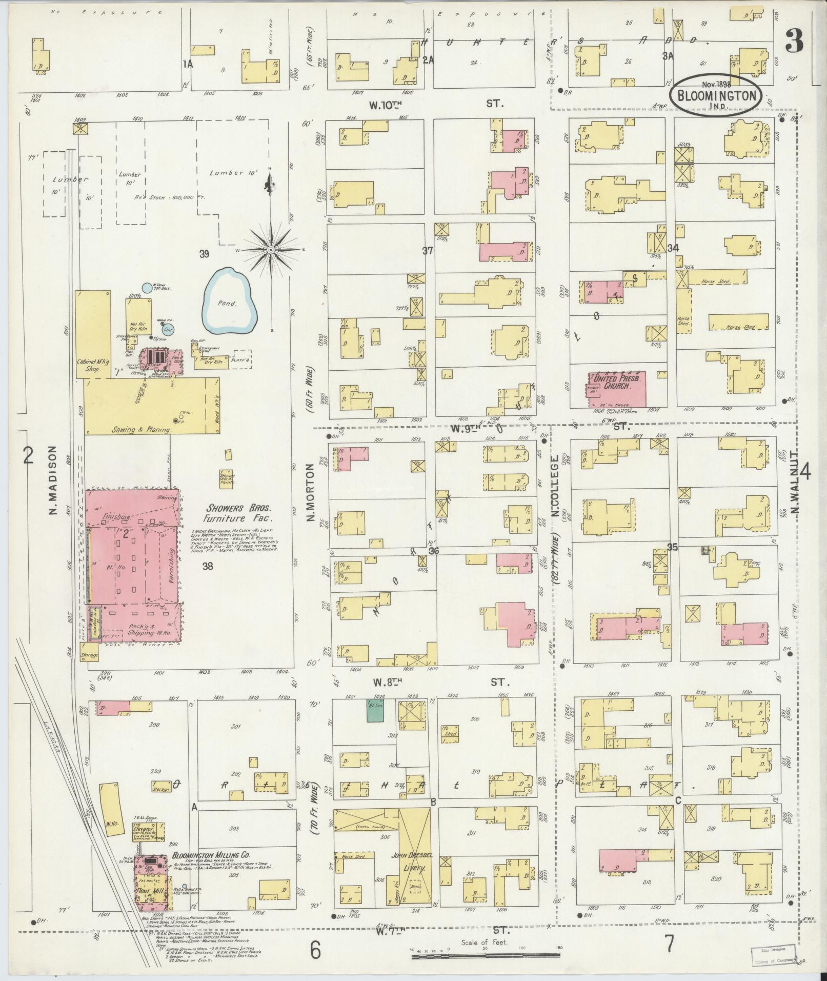 Sanborn Fire Insurance Map from Bloomington, Monroe County, Indiana (1898), Sheet #0003 - Complete Map Set gallery image, historic Sanborn map, vintage wall art, Indiana Indiana