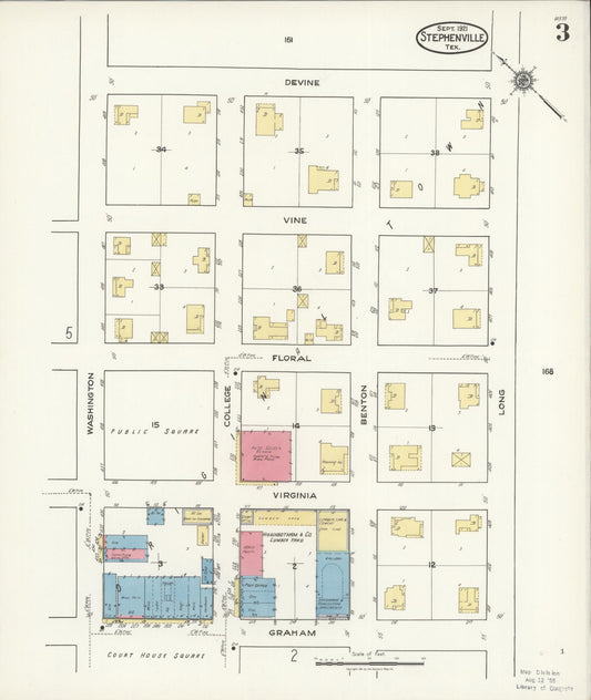 Sanborn Fire Insurance Map from Stephenville, Erath County, Texas (1921), Sheet #0003 - Historic Sanborn Fire Insurance Map Print, vintage old map wall art, antique decor, genealogy gift, Texas Texas map