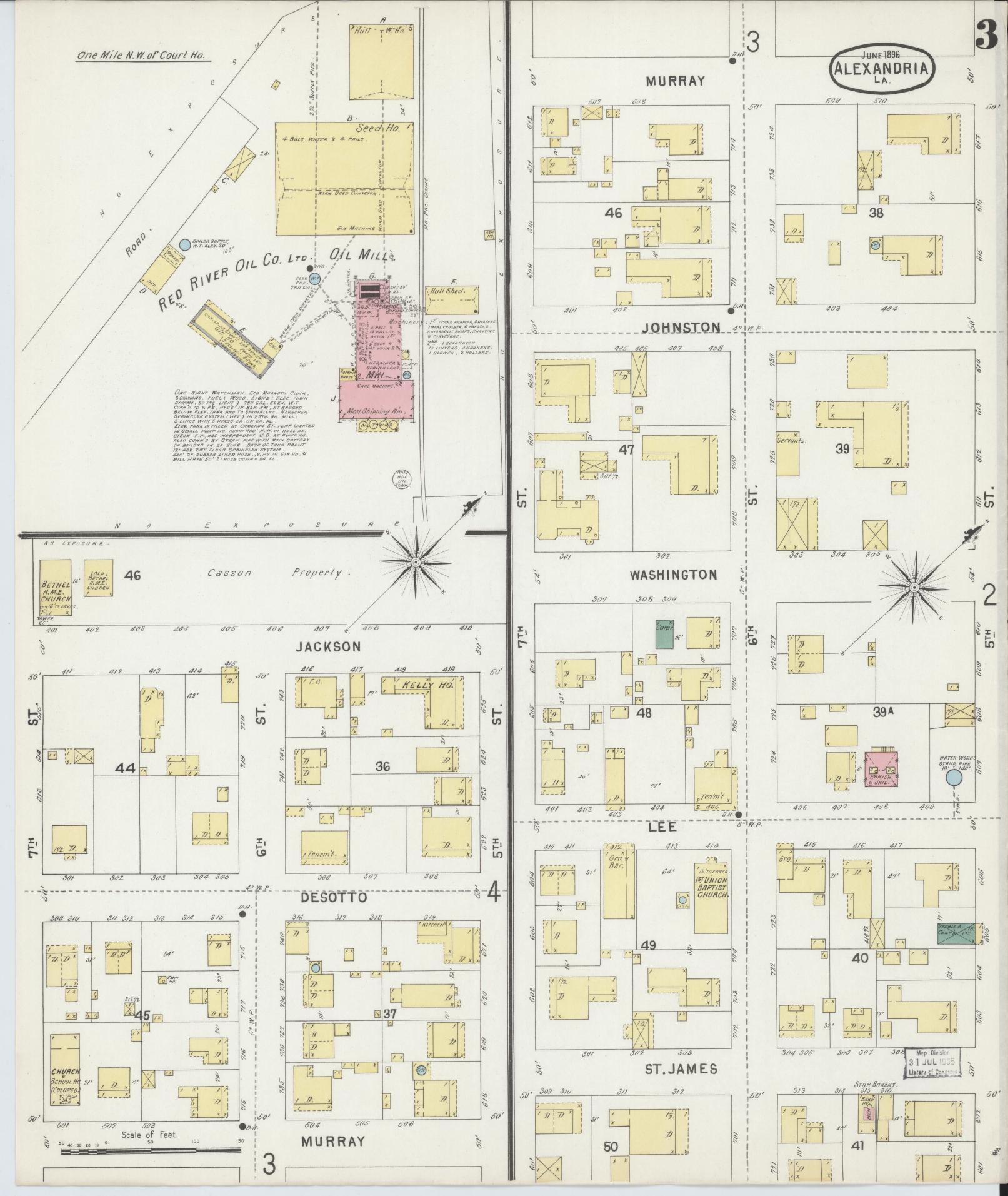 Sanborn Fire Insurance Map from Alexandria, Rapides Parish, Louisiana (1896), Sheet #0003 - Complete Map Set gallery image, historic Sanborn map, vintage wall art, Louisiana Louisiana