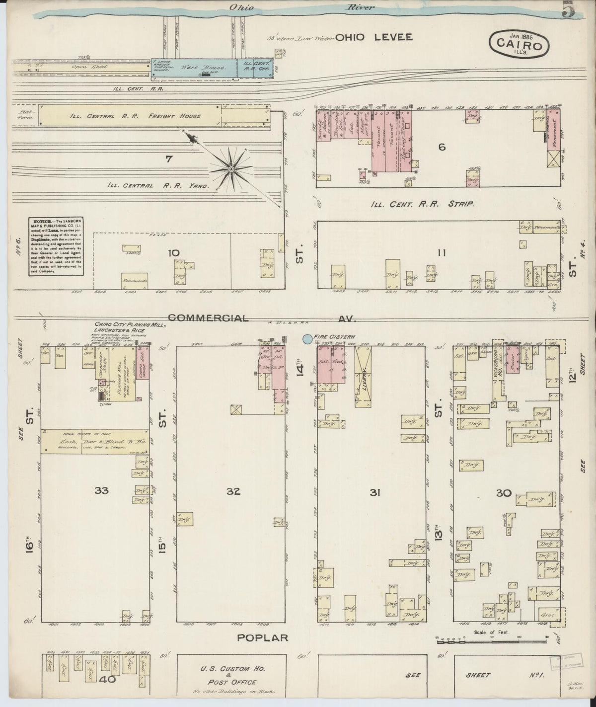 Sanborn Fire Insurance Map from Cairo, Alexander County, Illinois (1885), Sheet #0005 - Complete Map Set gallery image, historic Sanborn map, vintage wall art, Illinois Illinois