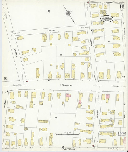 Sanborn Fire Insurance Map from Westfield, Hampden County, Massachusetts (1910), Sheet #0016 - Historic Sanborn Fire Insurance Map Print, vintage old map wall art, antique decor, genealogy gift, Massachusetts Massachusetts map