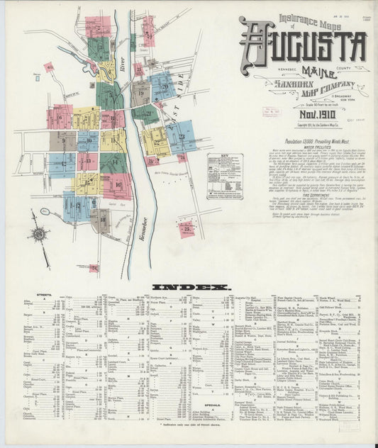 Sanborn Fire Insurance Map from Augusta, Kennebec County, Maine. (1910) – Historic Sanborn Fire Insurance Map Print
