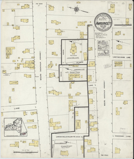 Sanborn Fire Insurance Map from Amagansett, Suffolk County, New York (1920), Sheet #0001 - Historic Sanborn Fire Insurance Map Print, vintage old map wall art, antique decor, genealogy gift, New York New York map