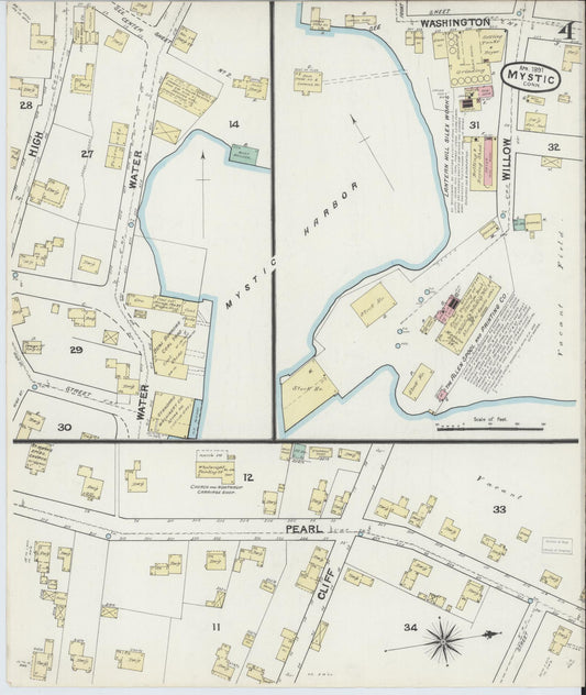 Sanborn Fire Insurance Map from Mystic, New London County, Connecticut (1891), Sheet #0004 - Historic Sanborn Fire Insurance Map Print, vintage old map wall art, antique decor, genealogy gift, Connecticut Connecticut map