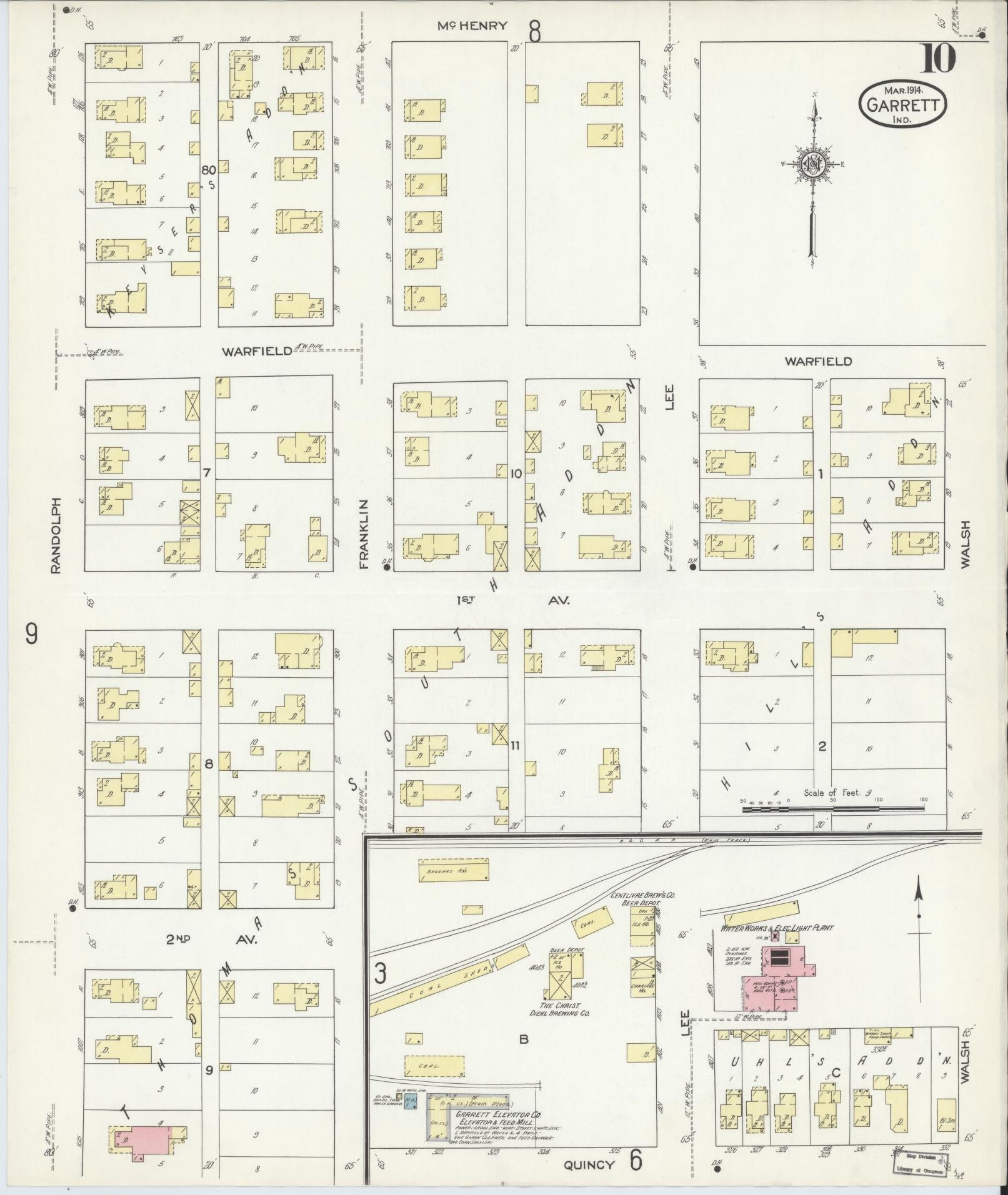 Sanborn Fire Insurance Map from Garrett, De Kalb County, Indiana (1914), Sheet #0010 - Complete Map Set gallery image, historic Sanborn map, vintage wall art, Indiana Indiana