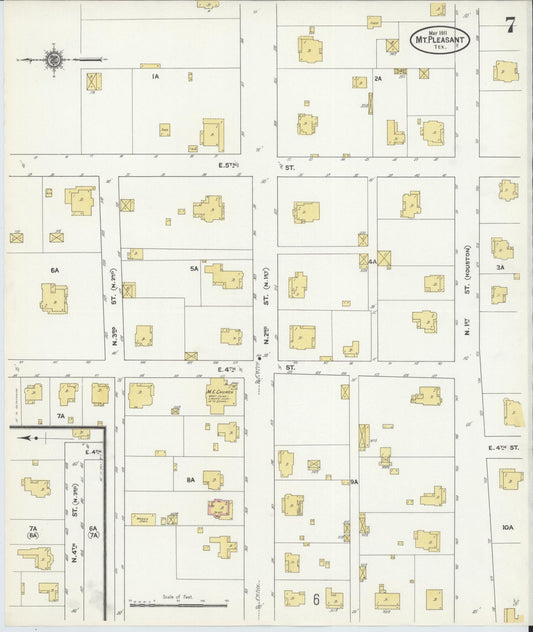 Sanborn Fire Insurance Map from Mount Pleasant, Titus County, Texas (1911), Sheet #0007 - Historic Sanborn Fire Insurance Map Print, vintage old map wall art, antique decor, genealogy gift, Texas Texas map