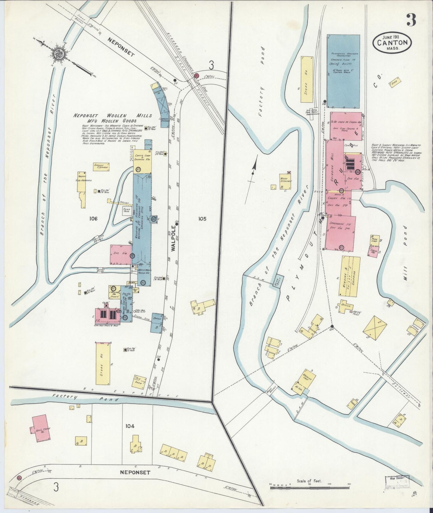 Sanborn Fire Insurance Map from Canton, Norfolk County, Massachusetts (1911), Sheet #0003 - Complete Map Set gallery image, historic Sanborn map, vintage wall art, Massachusetts Massachusetts