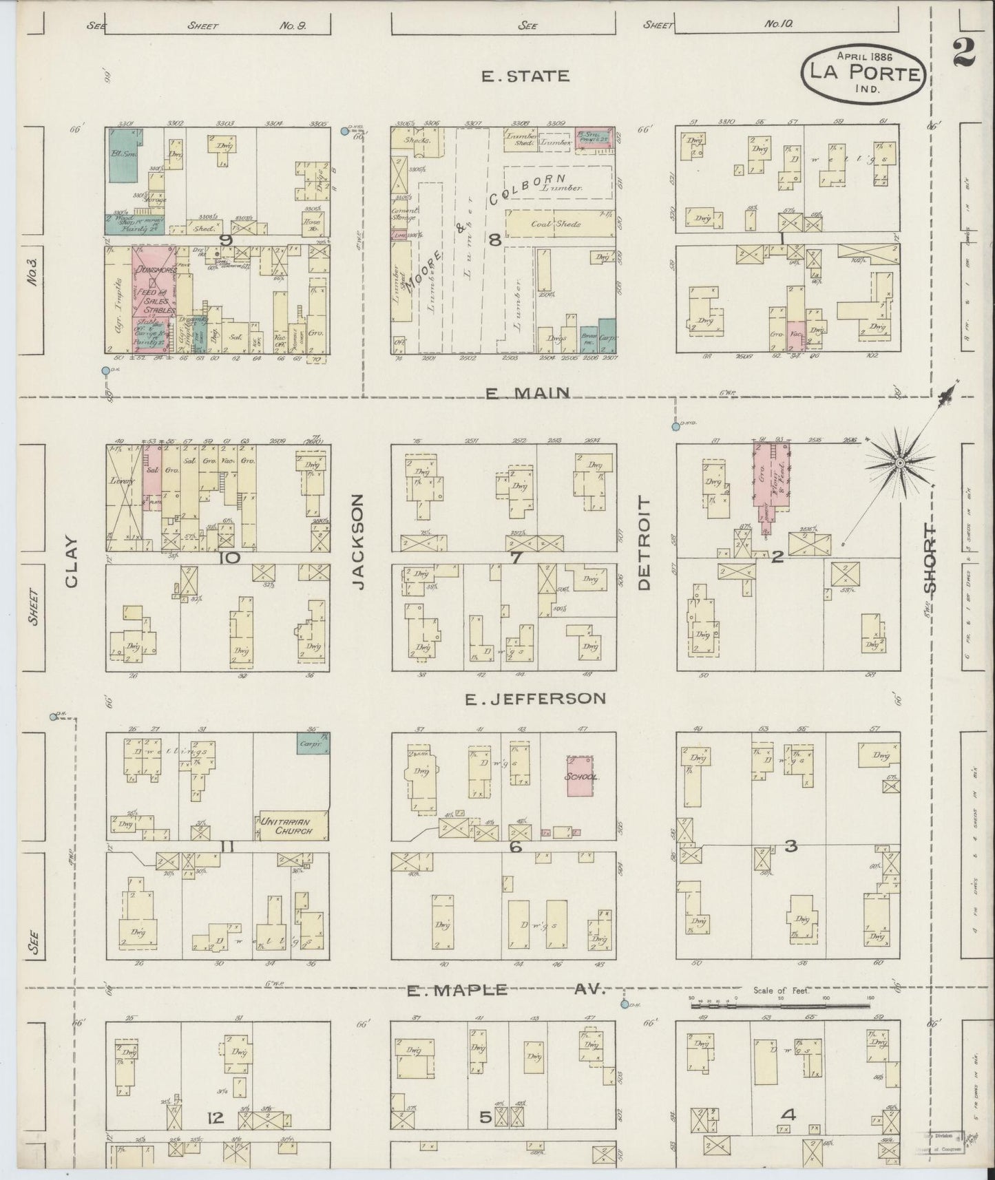 Sanborn Fire Insurance Map from La Porte, La Porte County, Indiana (1886), Sheet #0002 - Complete Map Set gallery image, historic Sanborn map, vintage wall art, Indiana Indiana