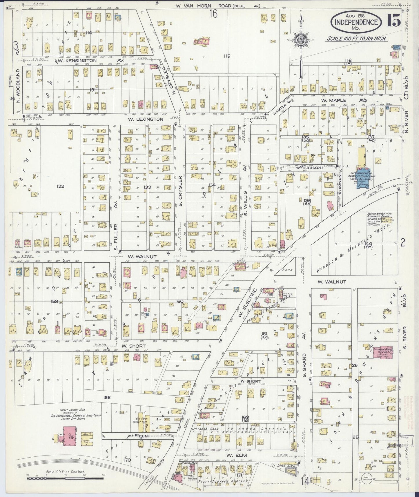 Sanborn Fire Insurance Map from Independence, Jackson County, Missouri (1916), Sheet #0015 - Complete Map Set gallery image, historic Sanborn map, vintage wall art, Missouri Missouri