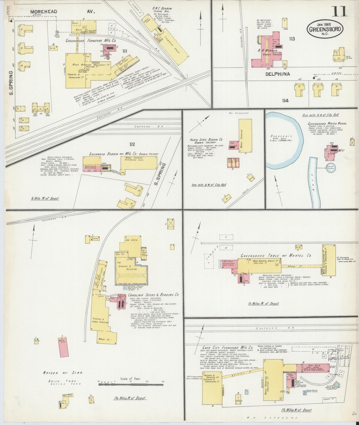 Sanborn Fire Insurance Map from Greensboro, Guilford County, North Carolina (1902), Sheet #0011 - Historic Sanborn Fire Insurance Map Print, vintage old map wall art, antique decor, genealogy gift, North Carolina North Carolina map