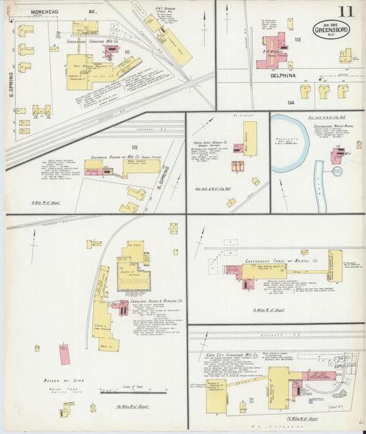 Sanborn Fire Insurance Map from Greensboro, Guilford County, North Carolina (1902), Sheet #0011 - Historic Sanborn Fire Insurance Map Print, vintage old map wall art, antique decor, genealogy gift, North Carolina North Carolina map