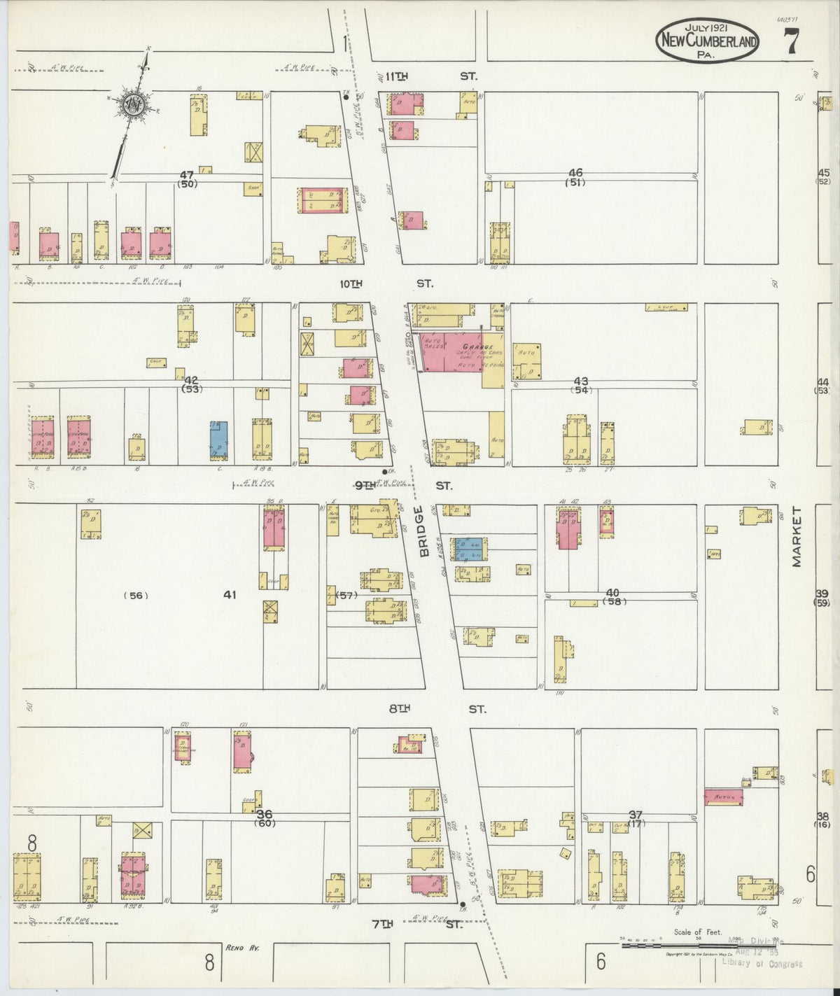 Sanborn Fire Insurance Map from New Cumberland, Cumberland County, Pennsylvania (1921), Sheet #0007 - Historic Sanborn Fire Insurance Map Print, vintage old map wall art, antique decor, genealogy gift, Pennsylvania Pennsylvania map