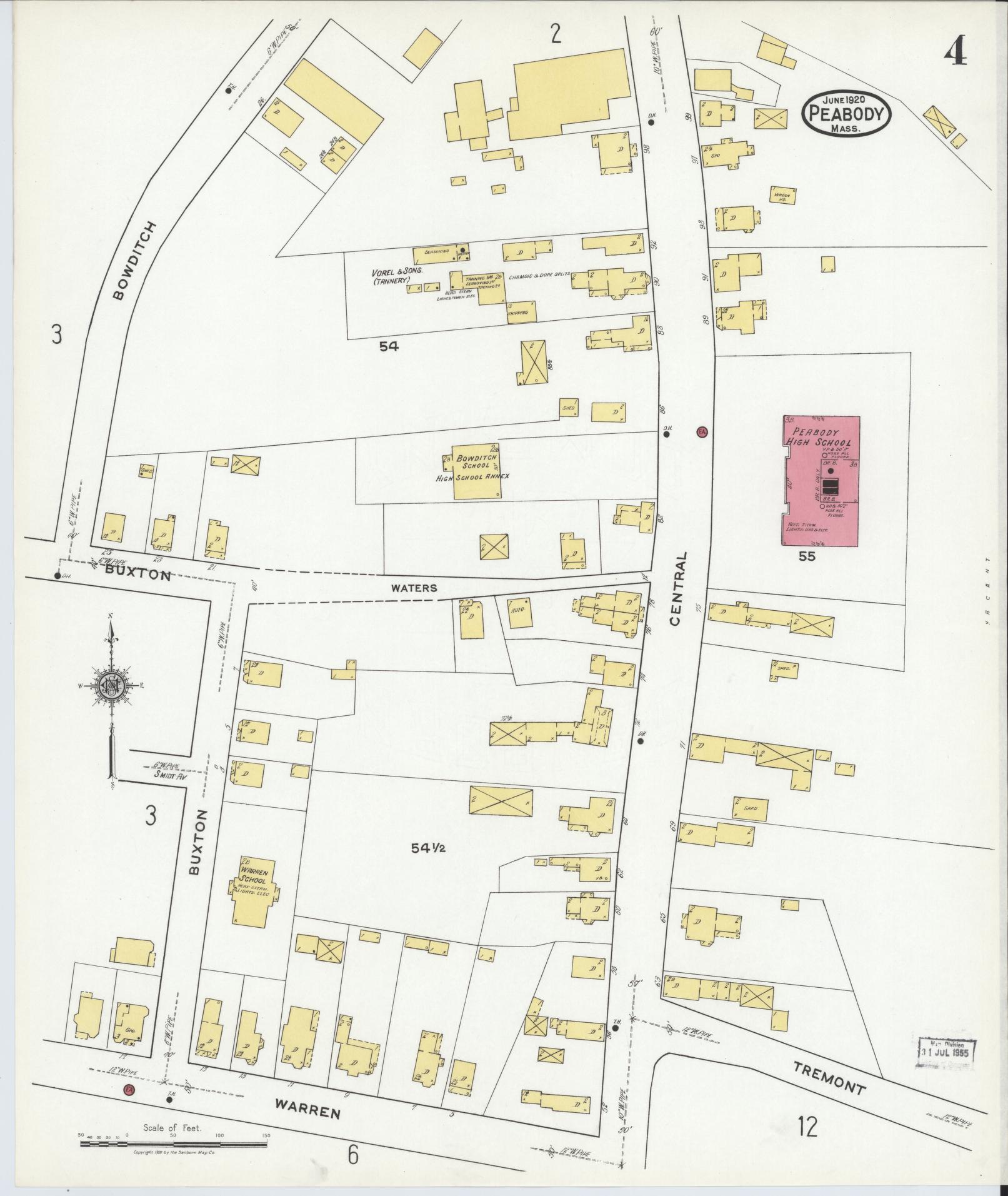 Sanborn Fire Insurance Map from Peabody, Essex County, Massachusetts (1920), Sheet #0004 - Complete Map Set gallery image, historic Sanborn map, vintage wall art, Massachusetts Massachusetts
