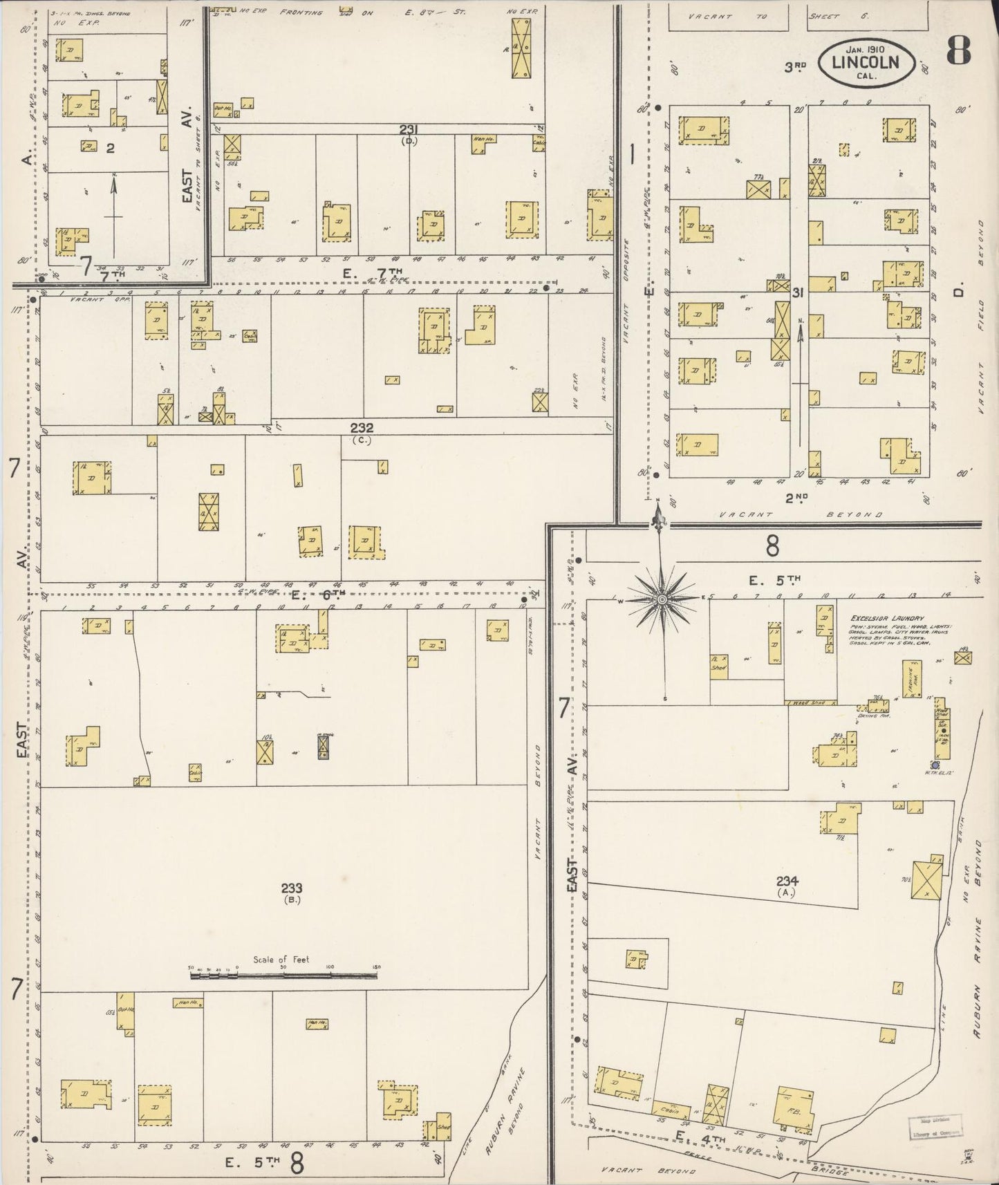 Sanborn Fire Insurance Map from Lincoln, Placer County, California (1910), Sheet #0008 - Historic Sanborn Fire Insurance Map Print, vintage old map wall art, antique decor, genealogy gift, California California map