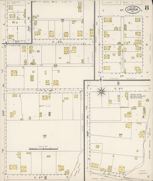 Sanborn Fire Insurance Map from Lincoln, Placer County, California (1910), Sheet #0008 - Historic Sanborn Fire Insurance Map Print, vintage old map wall art, antique decor, genealogy gift, California California map
