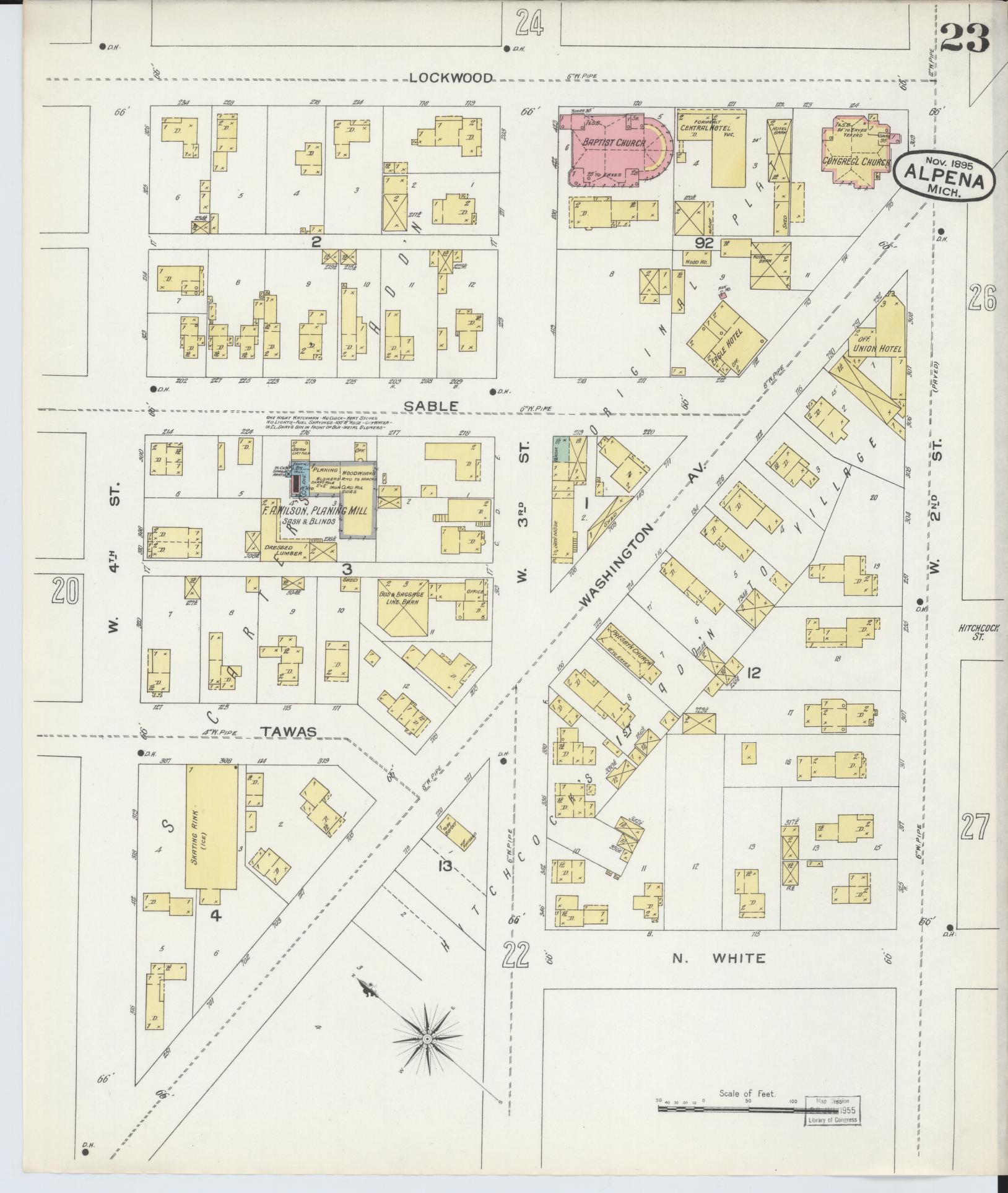 Sanborn Fire Insurance Map from Alpena, Alpena County, Michigan (1895), Sheet #0023 - Historic Sanborn Fire Insurance Map Print, vintage old map wall art, antique decor, genealogy gift, Michigan Michigan map