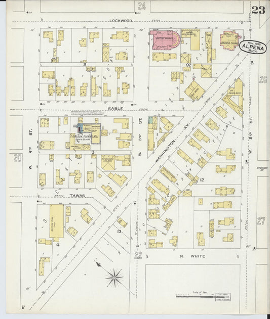 Sanborn Fire Insurance Map from Alpena, Alpena County, Michigan (1895), Sheet #0023 - Historic Sanborn Fire Insurance Map Print, vintage old map wall art, antique decor, genealogy gift, Michigan Michigan map