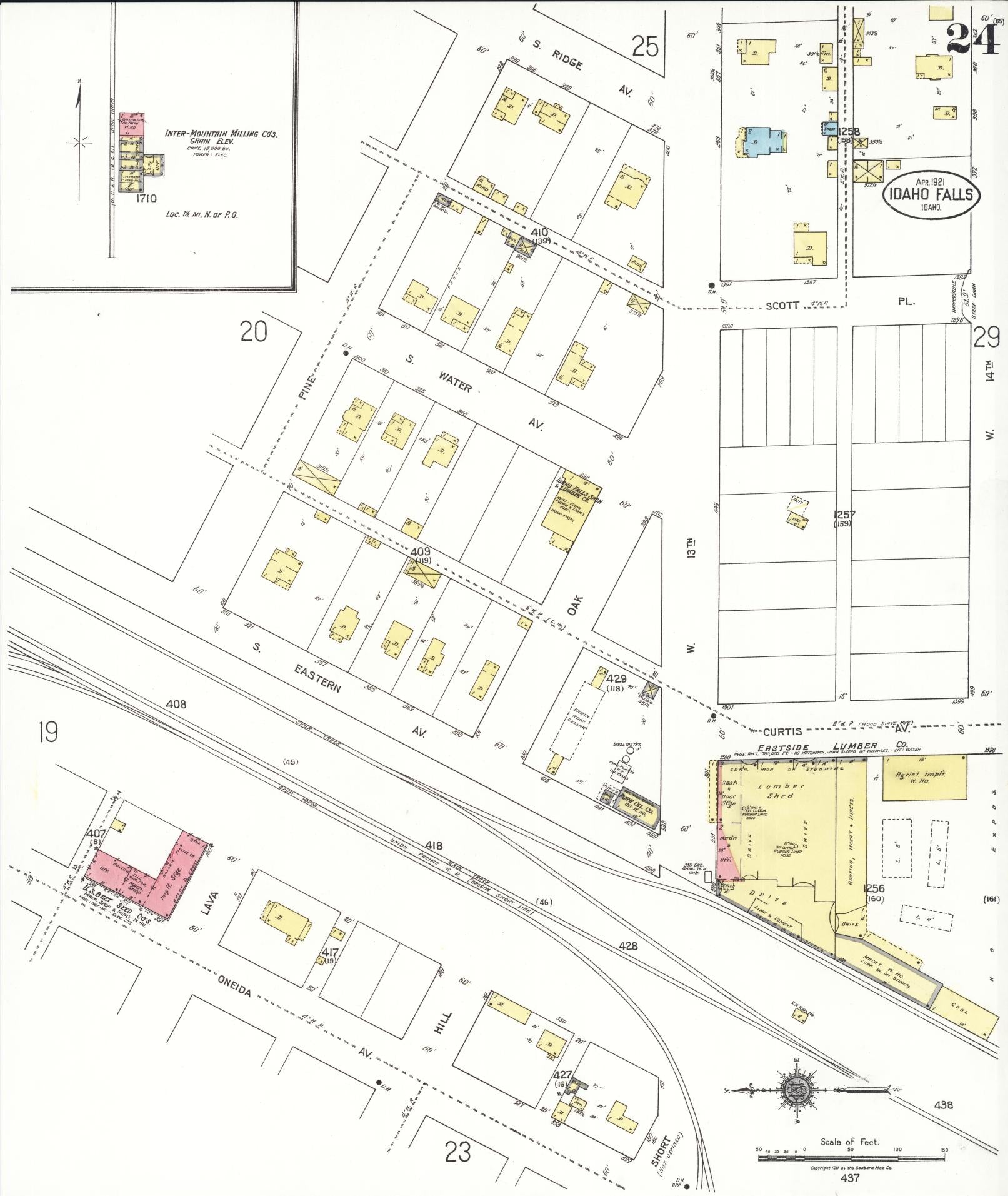 Sanborn Fire Insurance Map from Idaho Falls, Bonneville County, Idaho (1921), Sheet #0024 - Complete Map Set gallery image, historic Sanborn map, vintage wall art, Idaho Idaho