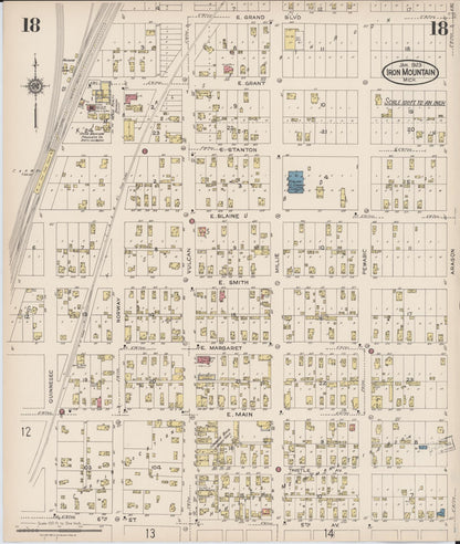 Sanborn Fire Insurance Map from Iron Mountain, Dickinson County, Michigan (1923), Sheet #0018 - Complete Map Set gallery image, historic Sanborn map, vintage wall art, Michigan Michigan