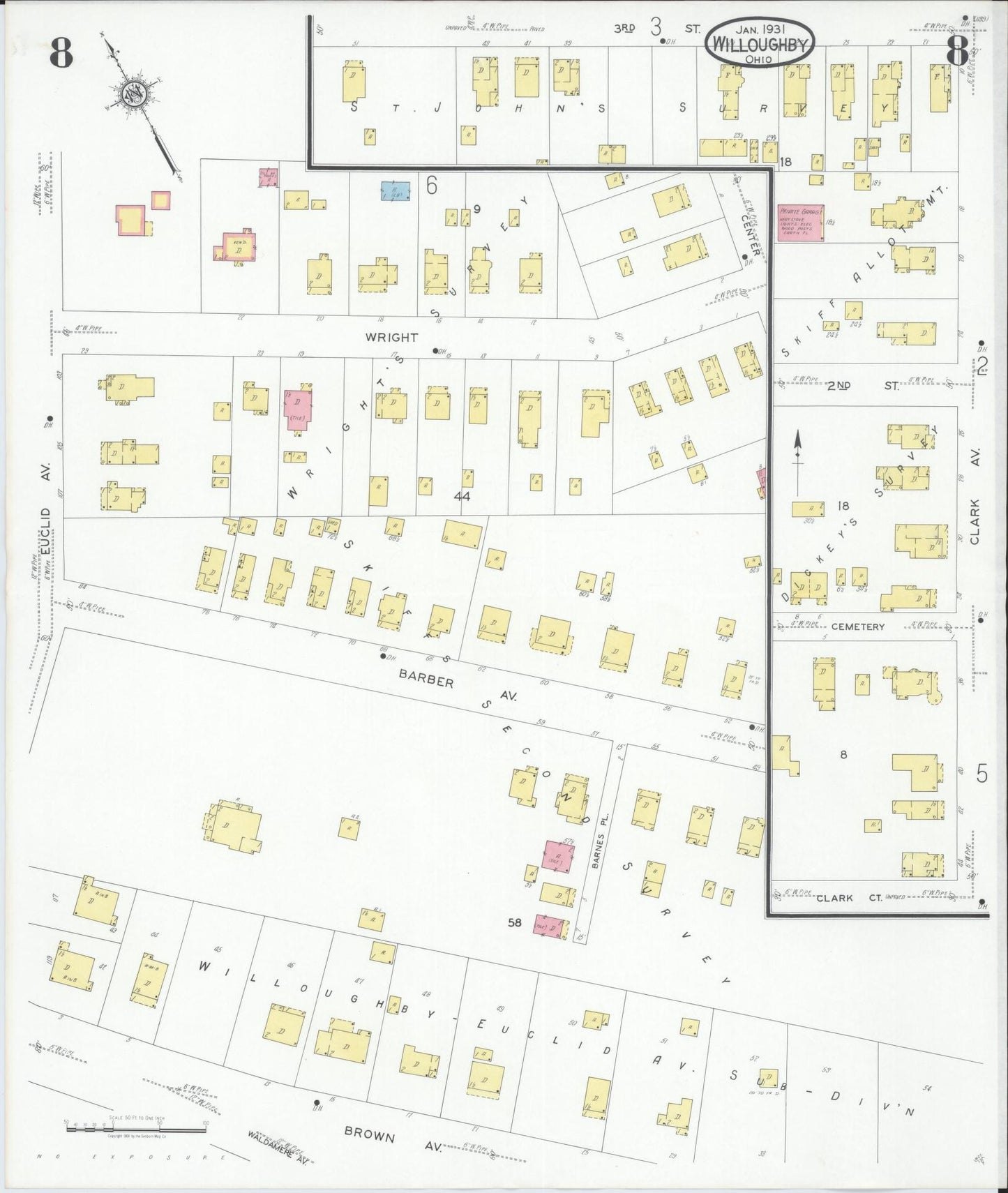 Sanborn Fire Insurance Map from Willoughby, Lake County, Ohio (1931), Sheet #0008 - Complete Map Set gallery image, historic Sanborn map, vintage wall art, Ohio Ohio