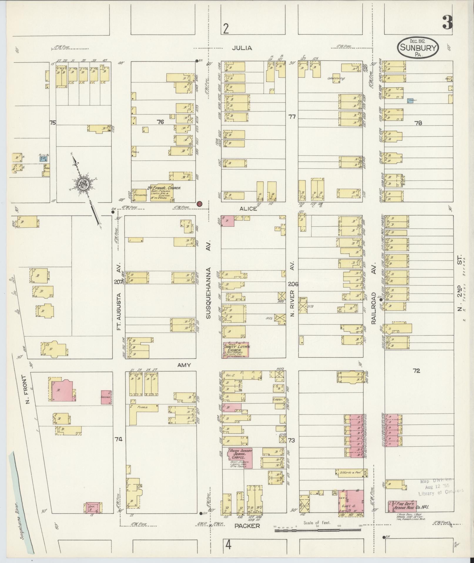 Sanborn Fire Insurance Map from Sunbury, Northumberland County, Pennsylvania (1912), Sheet #0003 - Complete Map Set gallery image, historic Sanborn map, vintage wall art, Pennsylvania Pennsylvania