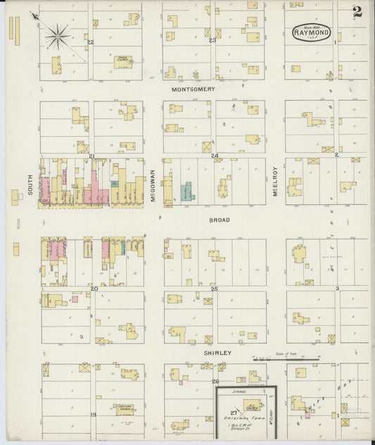 Sanborn Fire Insurance Map from Raymond, Montgomery County, Illinois (1894), Sheet #0002 - Historic Sanborn Fire Insurance Map Print, vintage old map wall art, antique decor, genealogy gift, Illinois Illinois map