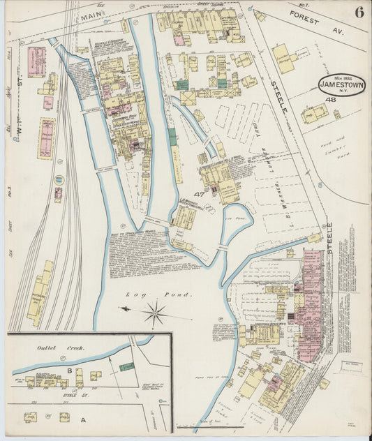 Sanborn Fire Insurance Map from Jamestown, Chautauqua County, New York (1886), Sheet #0006 - Historic Sanborn Fire Insurance Map Print, vintage old map wall art, antique decor, genealogy gift, New York New York map