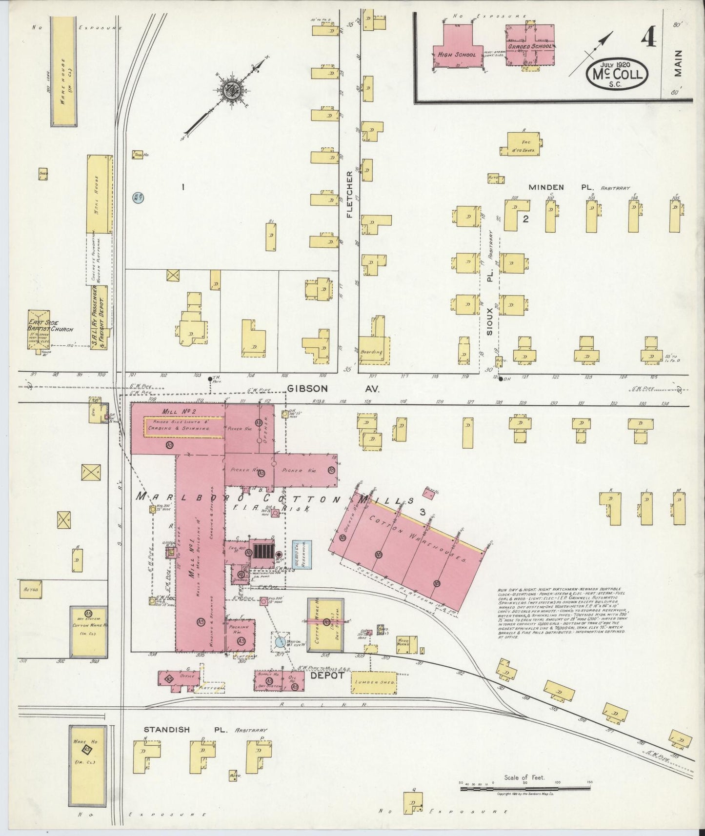 Sanborn Fire Insurance Map from McColl, Marlboro County, South Carolina (1920), Sheet #0004 - Complete Map Set gallery image, historic Sanborn map, vintage wall art, South Carolina South Carolina