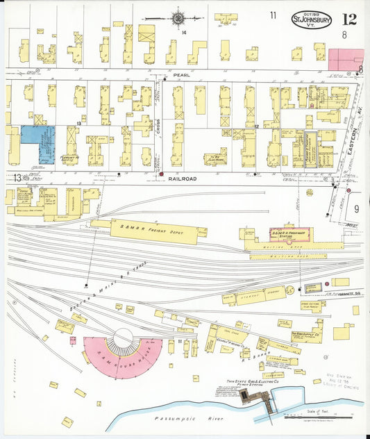 Sanborn Fire Insurance Map from Saint Johnsbury, Caledonia County, Vermont (1919), Sheet #0012 - Historic Sanborn Fire Insurance Map Print, vintage old map wall art, antique decor, genealogy gift, Vermont Vermont map