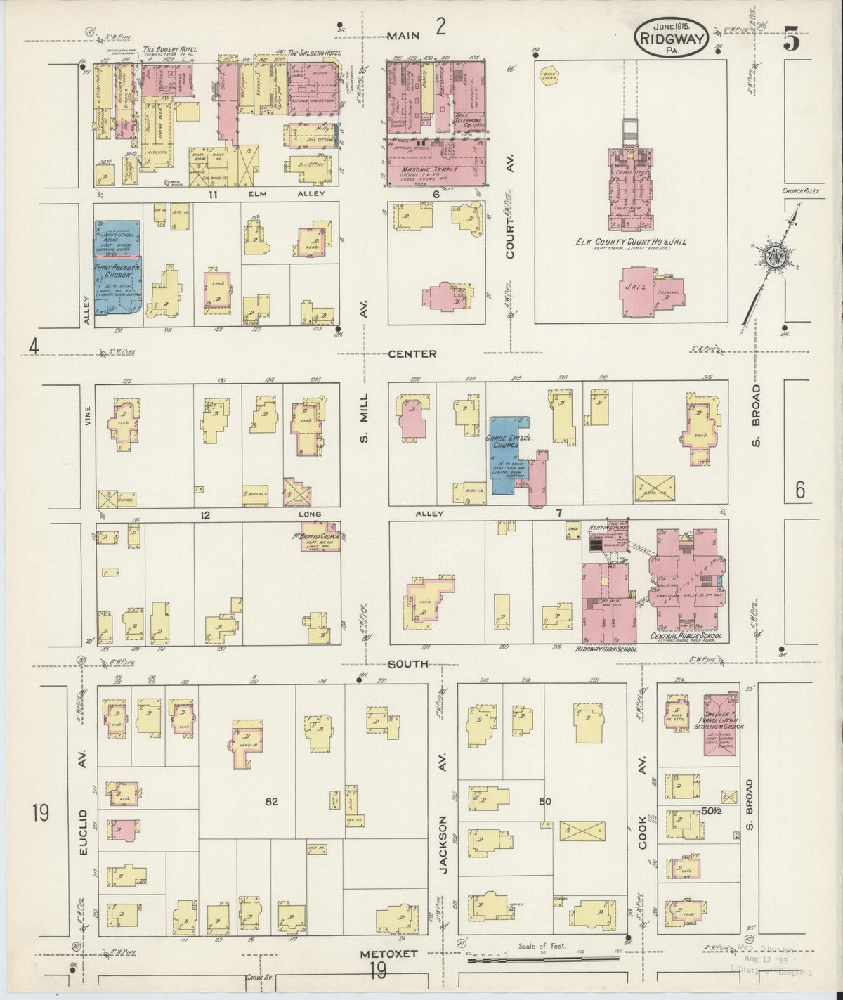 Sanborn Fire Insurance Map from Ridgway, Elk County, Pennsylvania (1915), Sheet #0005 - Historic Sanborn Fire Insurance Map Print, vintage old map wall art, antique decor, genealogy gift, Pennsylvania Pennsylvania map