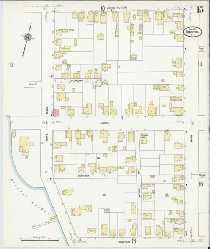Sanborn Fire Insurance Map from Bristol, Bristol County, Rhode Island (1911), Sheet #0015 - Complete Map Set gallery image, historic Sanborn map, vintage wall art, Rhode Island Rhode Island