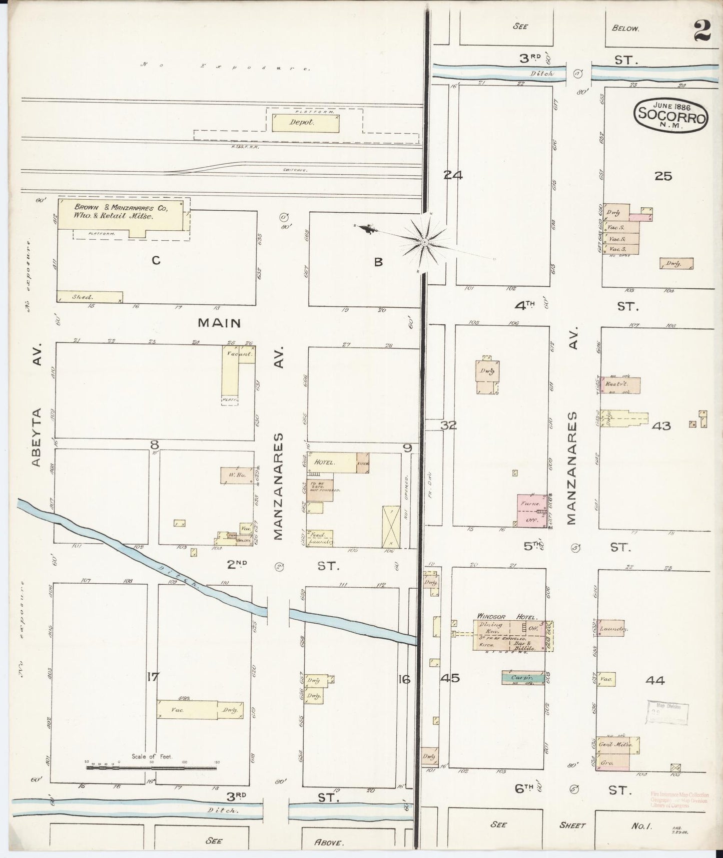 Sanborn Fire Insurance Map from Socorro, Socorro County, New Mexico (1886), Sheet #0002 - Complete Map Set gallery image, historic Sanborn map, vintage wall art, New Mexico New Mexico