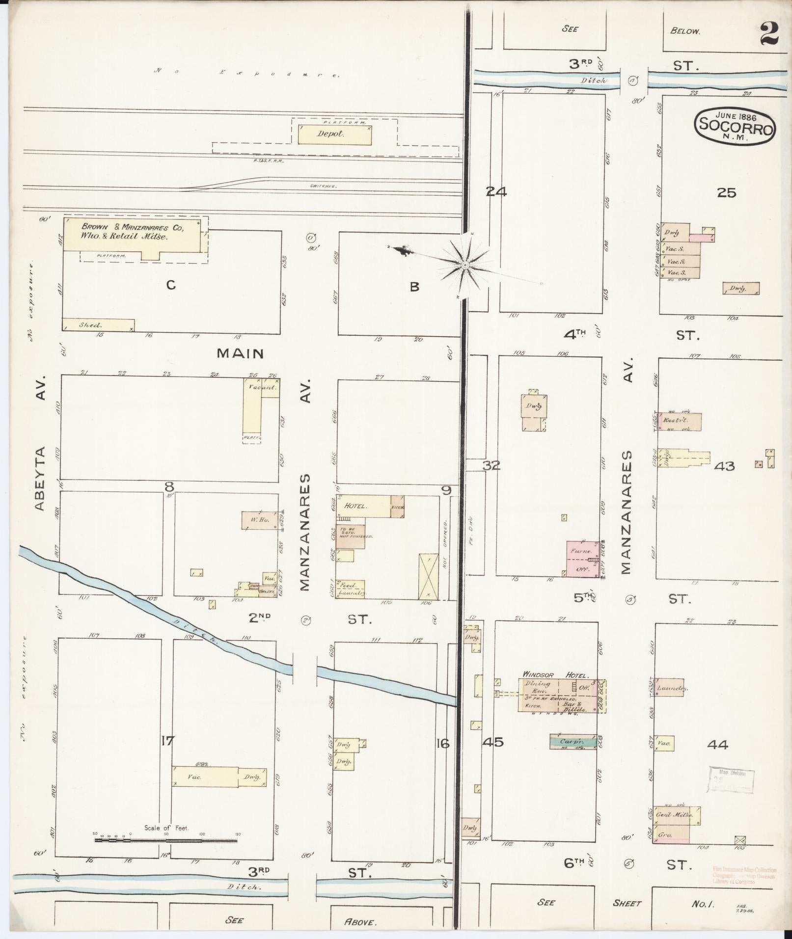Sanborn Fire Insurance Map from Socorro, Socorro County, New Mexico (1886), Sheet #0002 - Complete Map Set gallery image, historic Sanborn map, vintage wall art, New Mexico New Mexico