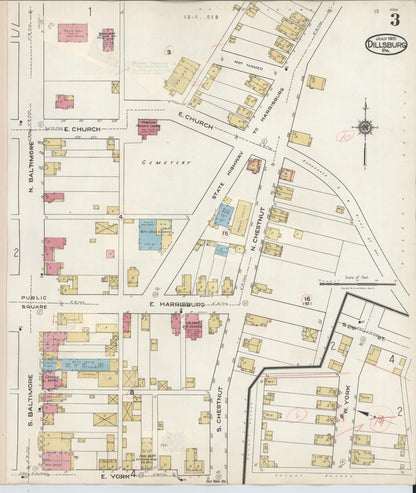 Sanborn Fire Insurance Map from Dillsburg, York County, Pennsylvania (1934), Sheet #0003 - Complete Map Set gallery image, historic Sanborn map, vintage wall art, Pennsylvania Pennsylvania