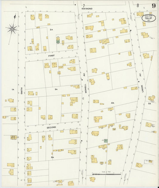 Sanborn Fire Insurance Map from Islip, Suffolk County, New York (1909), Sheet #0009 - Historic Sanborn Fire Insurance Map Print, vintage old map wall art, antique decor, genealogy gift, New York New York map