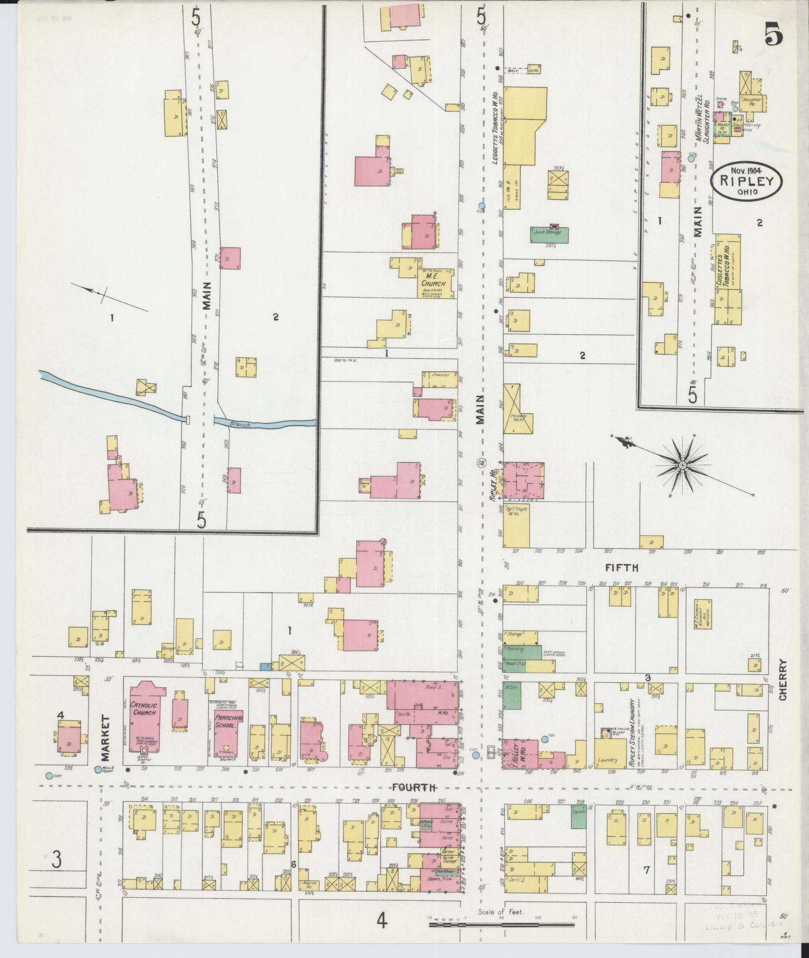 Sanborn Fire Insurance Map from Ripley, Brown County, Ohio (1904), Sheet #0005 - Complete Map Set gallery image, historic Sanborn map, vintage wall art, Ohio Ohio