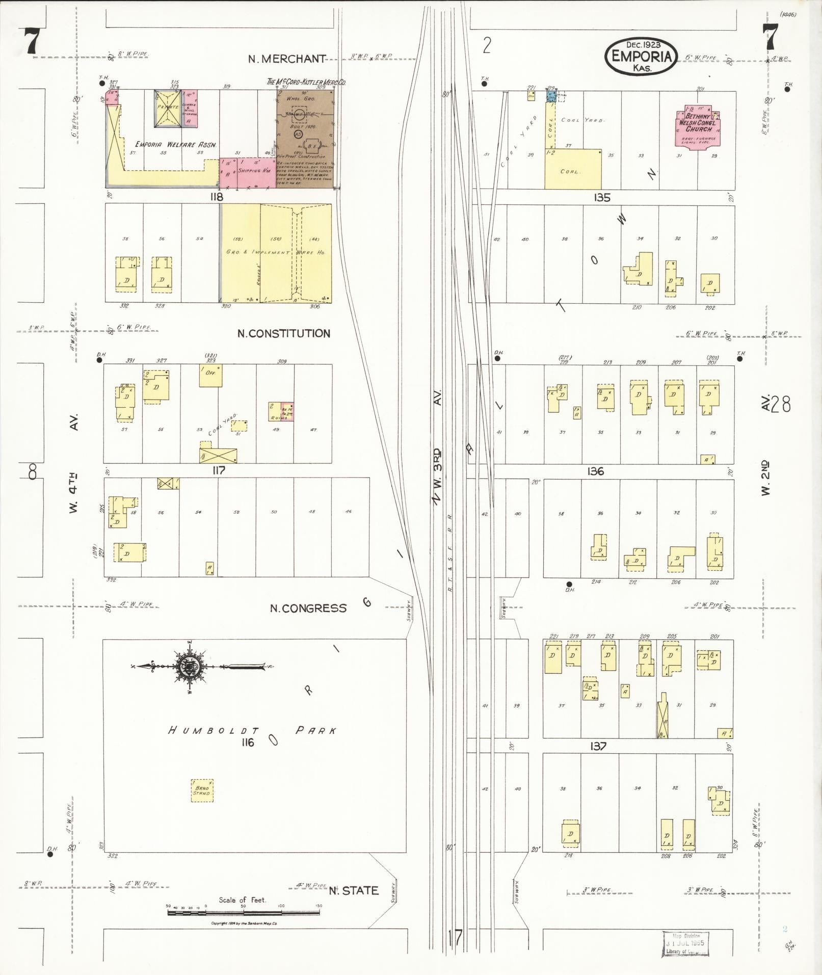 Sanborn Fire Insurance Map from Emporia, Lyon County, Kansas (1923), Sheet #0007 - Complete Map Set gallery image, historic Sanborn map, vintage wall art, Kansas Kansas