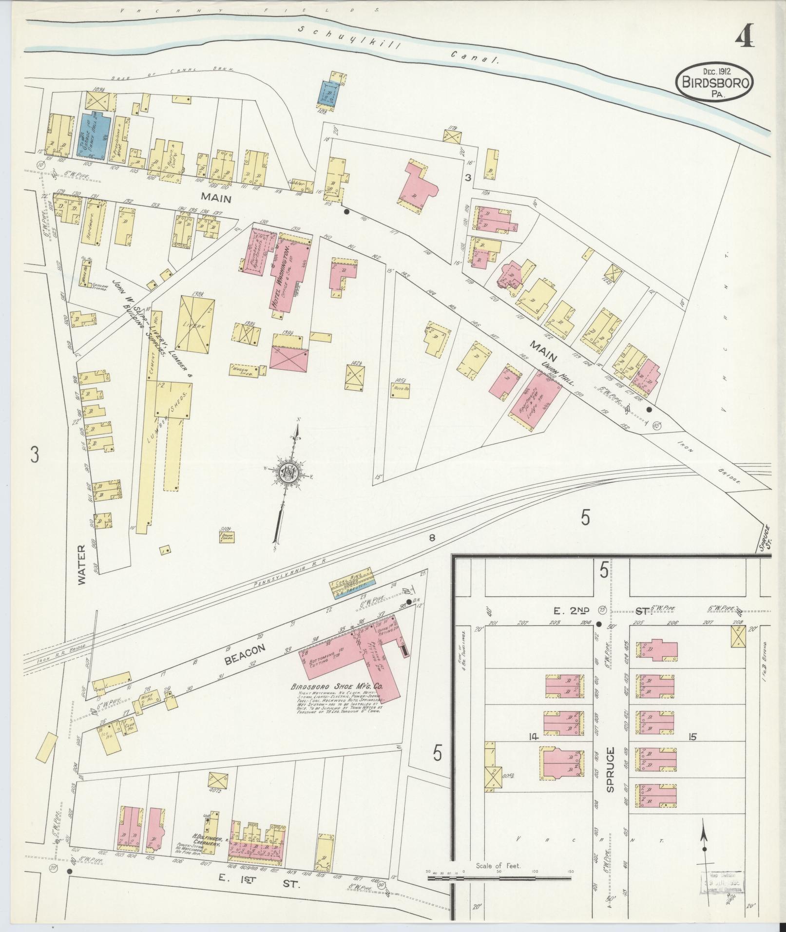 Sanborn Fire Insurance Map from Birdsboro, Berks County, Pennsylvania (1912), Sheet #0004 - Historic Sanborn Fire Insurance Map Print, vintage old map wall art, antique decor, genealogy gift, Pennsylvania Pennsylvania map