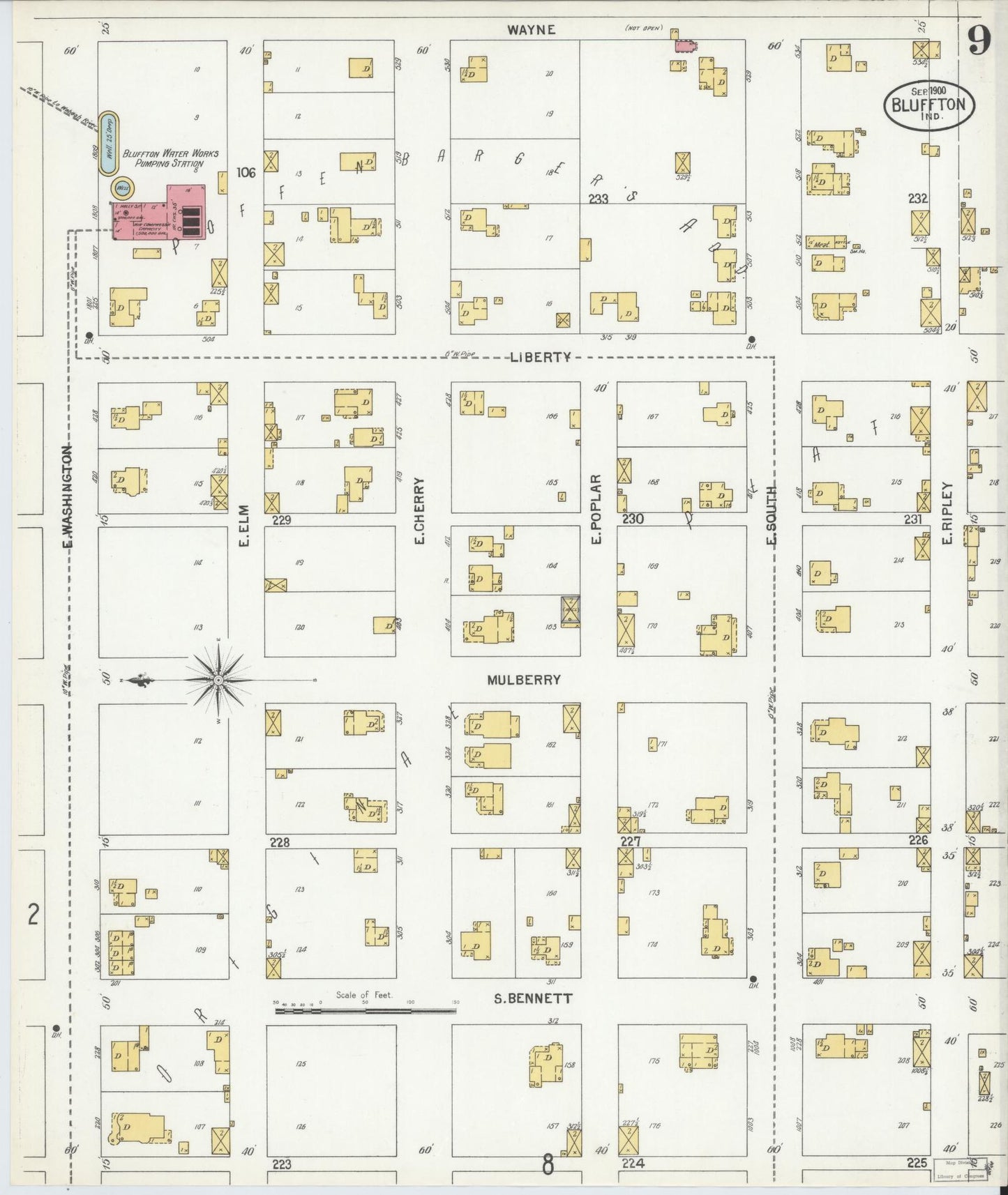 Sanborn Fire Insurance Map from Bluffton, Wells County, Indiana (1900), Sheet #0009 - Complete Map Set gallery image, historic Sanborn map, vintage wall art, Indiana Indiana