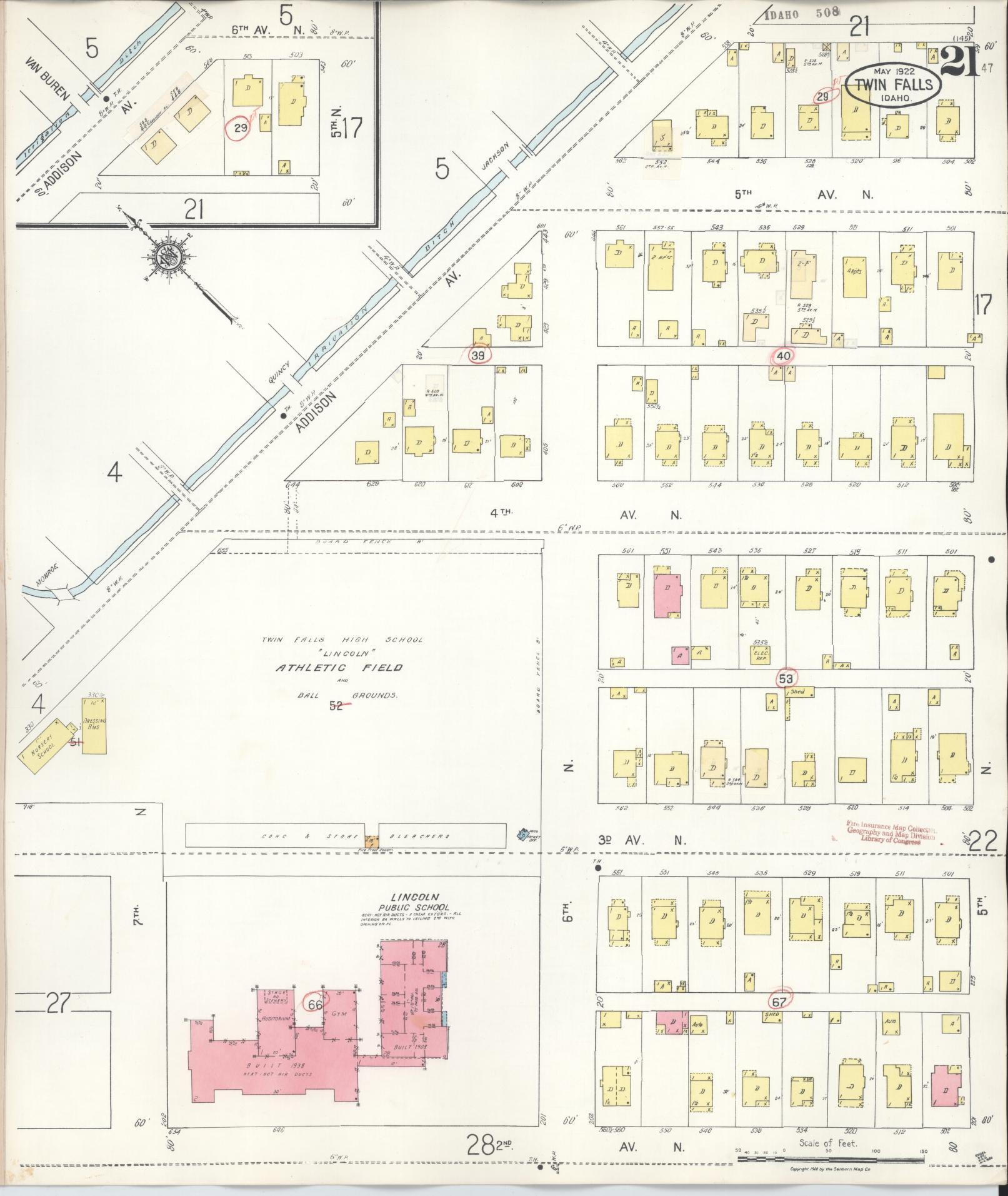 Sanborn Fire Insurance Map from Twin Falls, Twin Falls County, Idaho (1949), Sheet #0021 - Historic Sanborn Fire Insurance Map Print, vintage old map wall art, antique decor, genealogy gift, Falls Idaho map