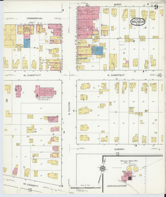 Sanborn Fire Insurance Map from Wauseon, Fulton County, Ohio (1916), Sheet #0009 - Historic Sanborn Fire Insurance Map Print, vintage old map wall art, antique decor, genealogy gift, Ohio Ohio map