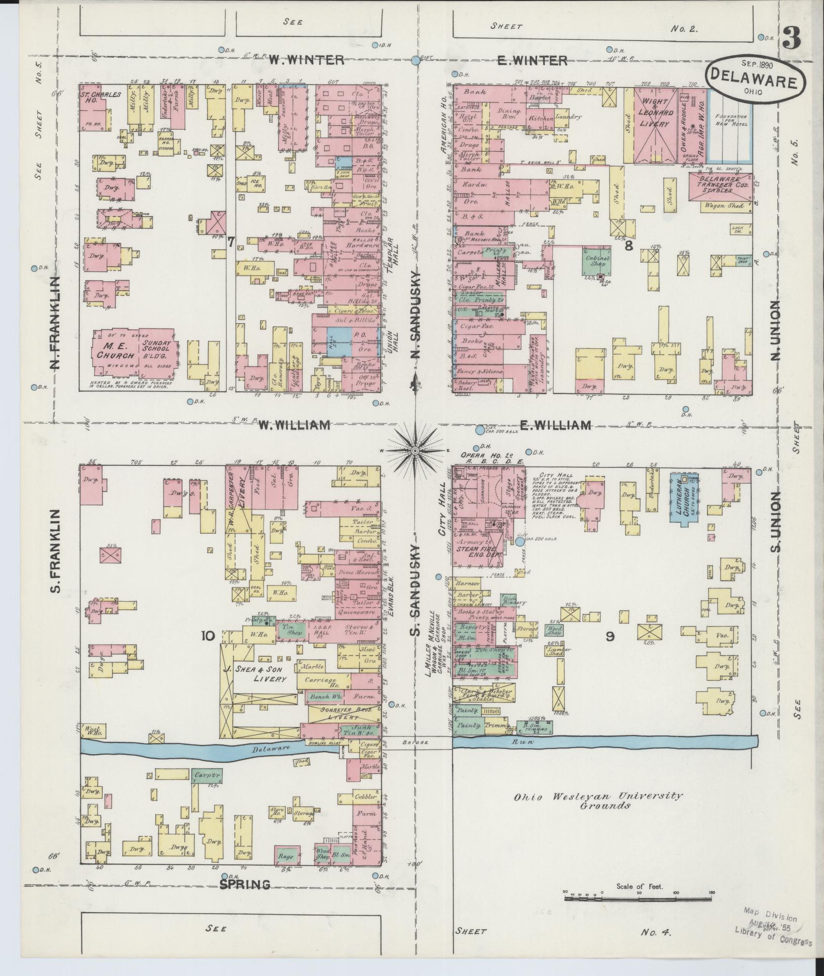 Sanborn Fire Insurance Map from Delaware, Delaware County, Ohio (1890), Sheet #0003 - Complete Map Set gallery image, historic Sanborn map, vintage wall art, Ohio Ohio