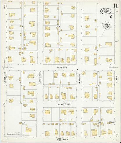 Sanborn Fire Insurance Map from Ennis, Ellis County, Texas (1909), Sheet #0011 - Historic Sanborn Fire Insurance Map Print, vintage old map wall art, antique decor, genealogy gift, Texas Texas map