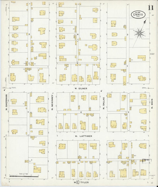 Sanborn Fire Insurance Map from Ennis, Ellis County, Texas (1909), Sheet #0011 - Historic Sanborn Fire Insurance Map Print, vintage old map wall art, antique decor, genealogy gift, Texas Texas map