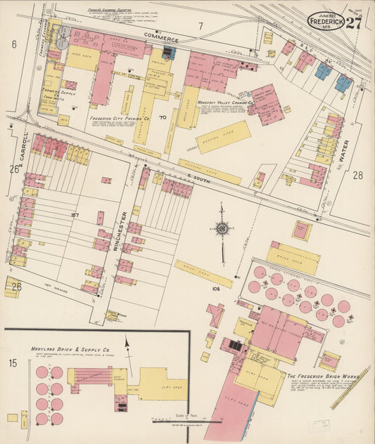 Sanborn Fire Insurance Map from Frederick, Frederick County, Maryland (1922), Sheet #0027 - Historic Sanborn Fire Insurance Map Print, vintage old map wall art