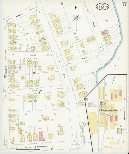 Sanborn Fire Insurance Map from Bridgeton, Cumberland County, New Jersey (1908), Sheet #0017 - Historic Sanborn Fire Insurance Map Print, vintage old map wall art, antique decor, genealogy gift, New Jersey New Jersey map