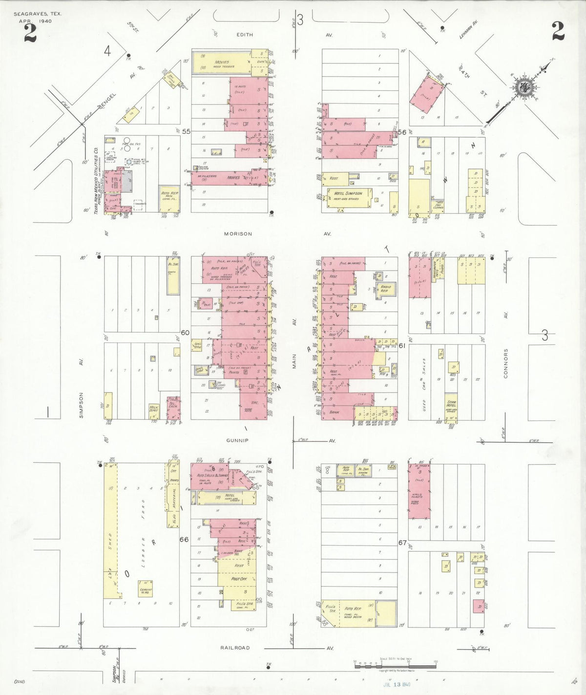 Sanborn Fire Insurance Map from Seagraves, Gaines County, Texas (1940), Sheet #0002 - Complete Map Set gallery image, historic Sanborn map, vintage wall art, Texas Texas