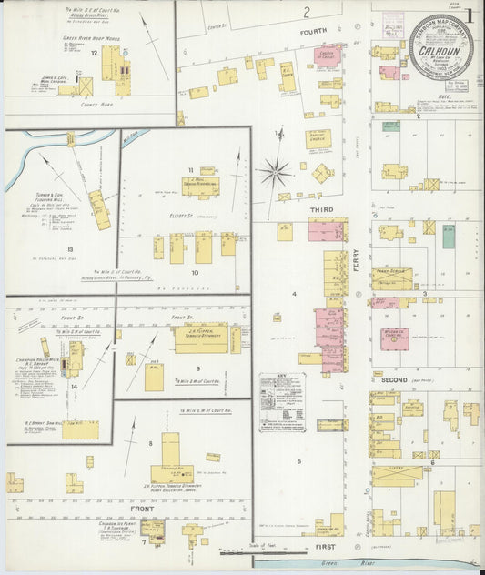 Sanborn Fire Insurance Map from Calhoun, Mclean County, Kentucky (1903), Sheet #0001 - Historic Sanborn Fire Insurance Map Print, vintage old map wall art, antique decor, genealogy gift, Kentucky Kentucky map