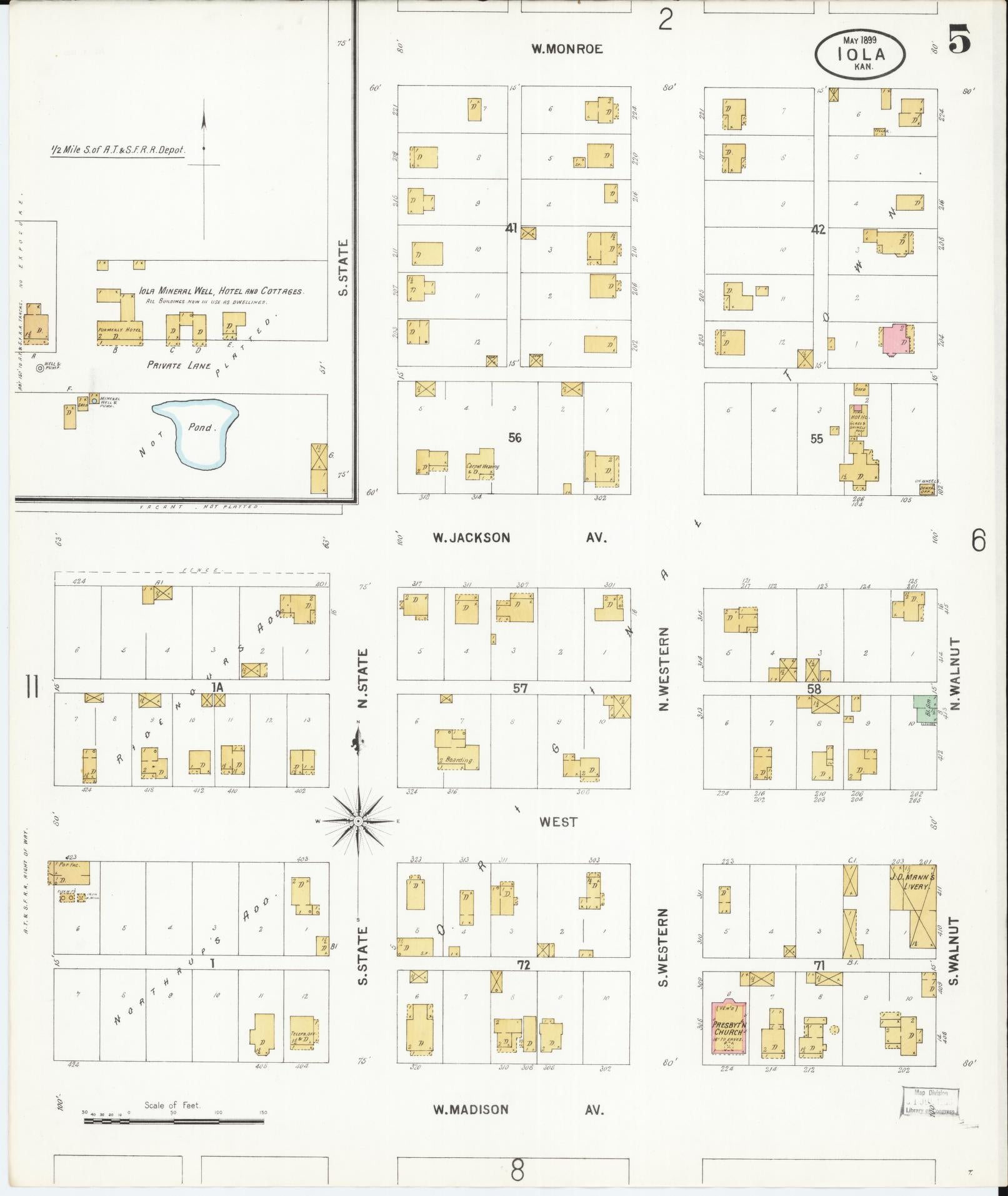 Sanborn Fire Insurance Map from Iola, Allen County, Kansas (1899), Sheet #0005 - Complete Map Set gallery image, historic Sanborn map, vintage wall art, Kansas Kansas
