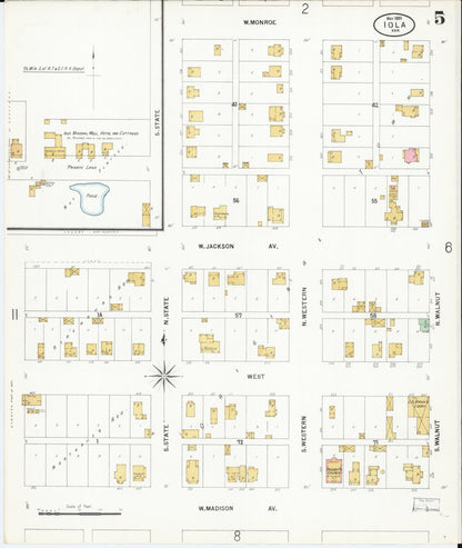 Sanborn Fire Insurance Map from Iola, Allen County, Kansas (1899), Sheet #0005 - Complete Map Set gallery image, historic Sanborn map, vintage wall art, Kansas Kansas